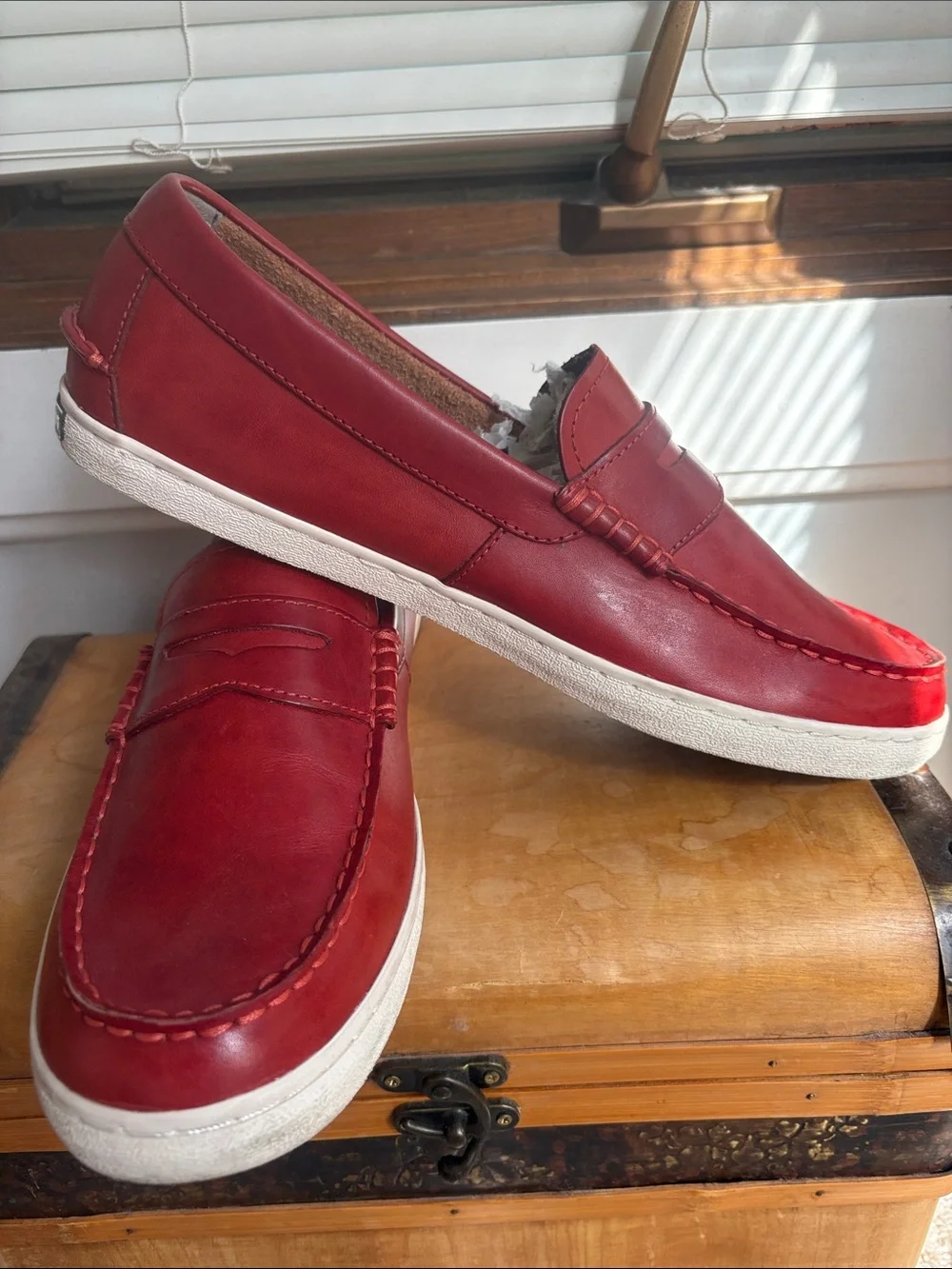 Cole Haan Red Leather Penny Loafers with White Sole